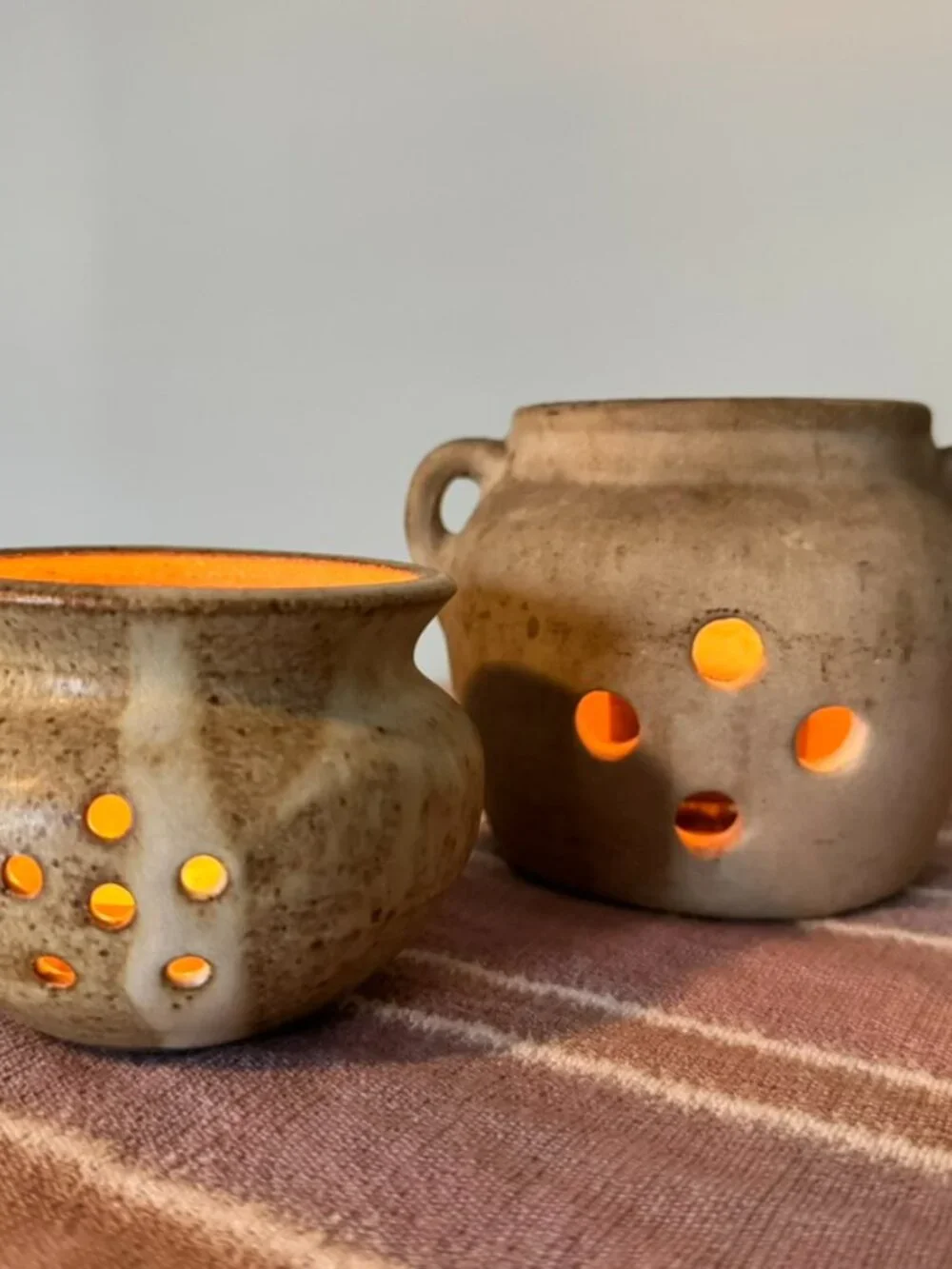 Set of 2 Terracotta Bulb Forcing Pots, Rustic Wheel Thrown Planters, Candle Hold